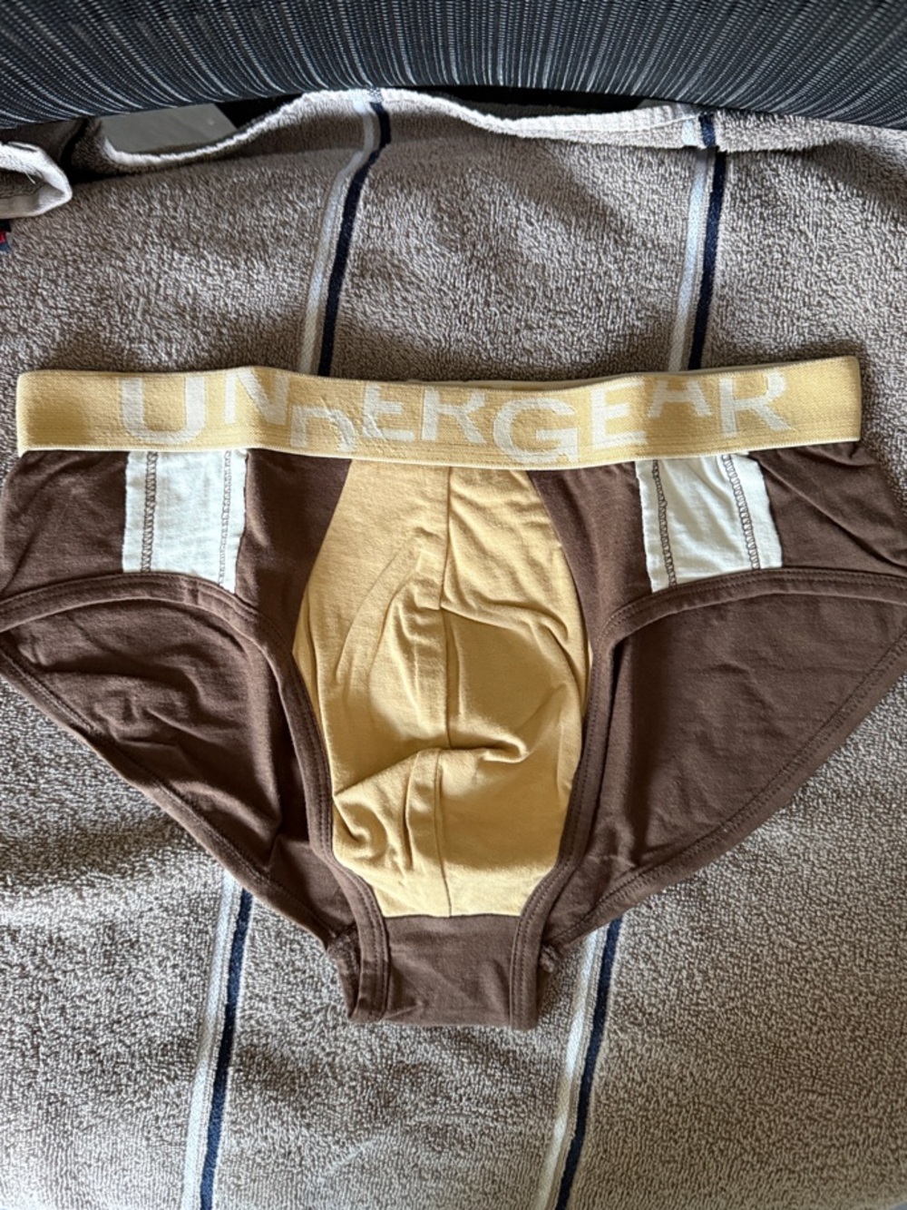 Vintage Undergear Men's Two-Tone Brown & Yellow Briefs with Branded Waistband